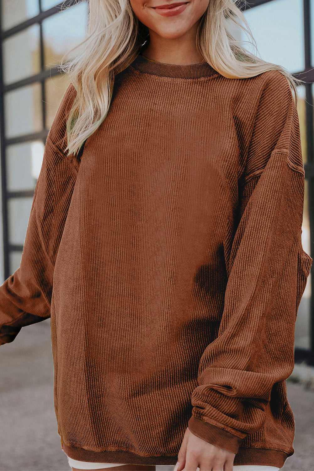 Chestnut Ribbed Corduroy Oversized Sweatshirt