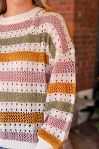 Striped Hollowed Knitted Loose Sweater