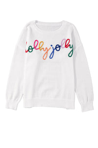 White XOXO Glitter Print Round Neck Casual Sweater