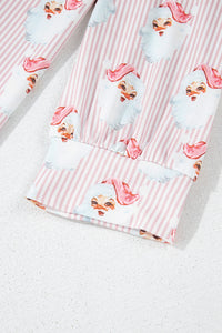 Pink Santa Claus Striped Print Loose Fit Two Piece Lounge Set