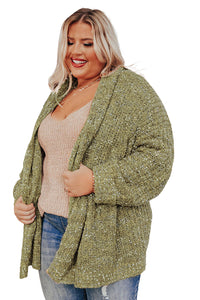 Sage Green Open Front Knit Plus Size Cozy Cardigan