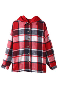 Orange Hooded Plaid Button Front Shacket