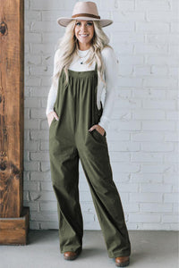 Jungle Green Solid Pocketed Loose Fit Corduroy Overall