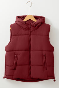 Clay Zip-up Side Pockets Hooded Puffer Vest