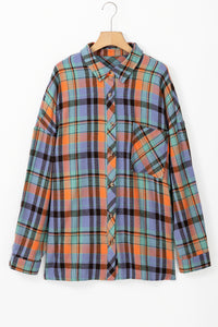 Orange Plus Size Plaid Print Buttoned Shirt