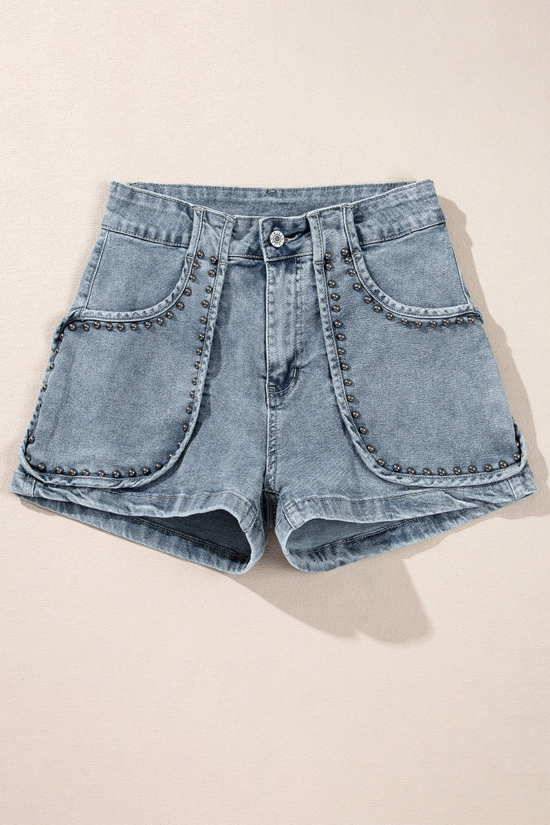 Dusk Blue Studded Acid Wash Jean Shorts