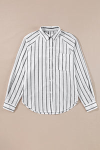 Black Stripe Chest Pocket Buttoned Oversized Shirt