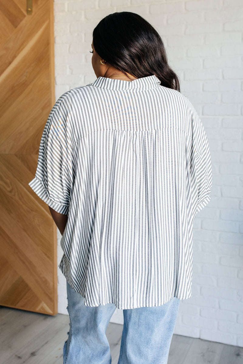 Boxy Striped Button Up in Black