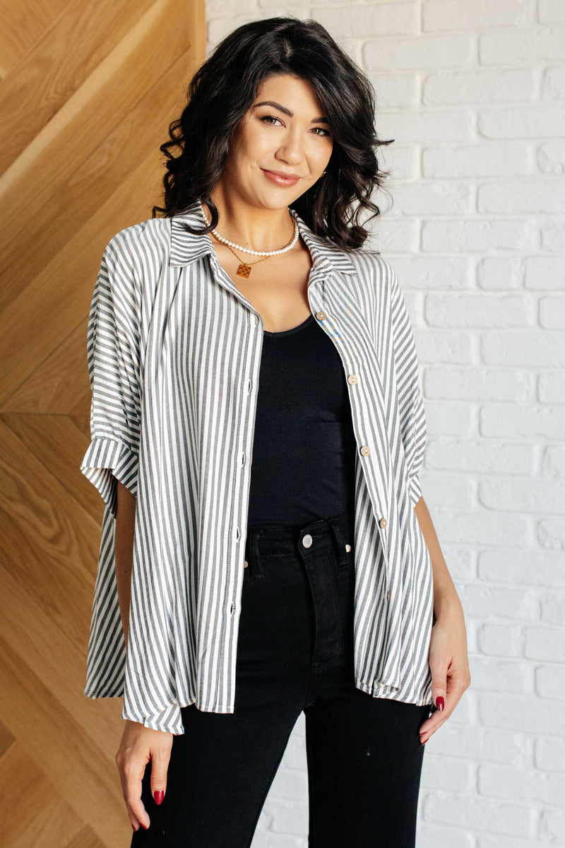 Boxy Striped Button Up in Black