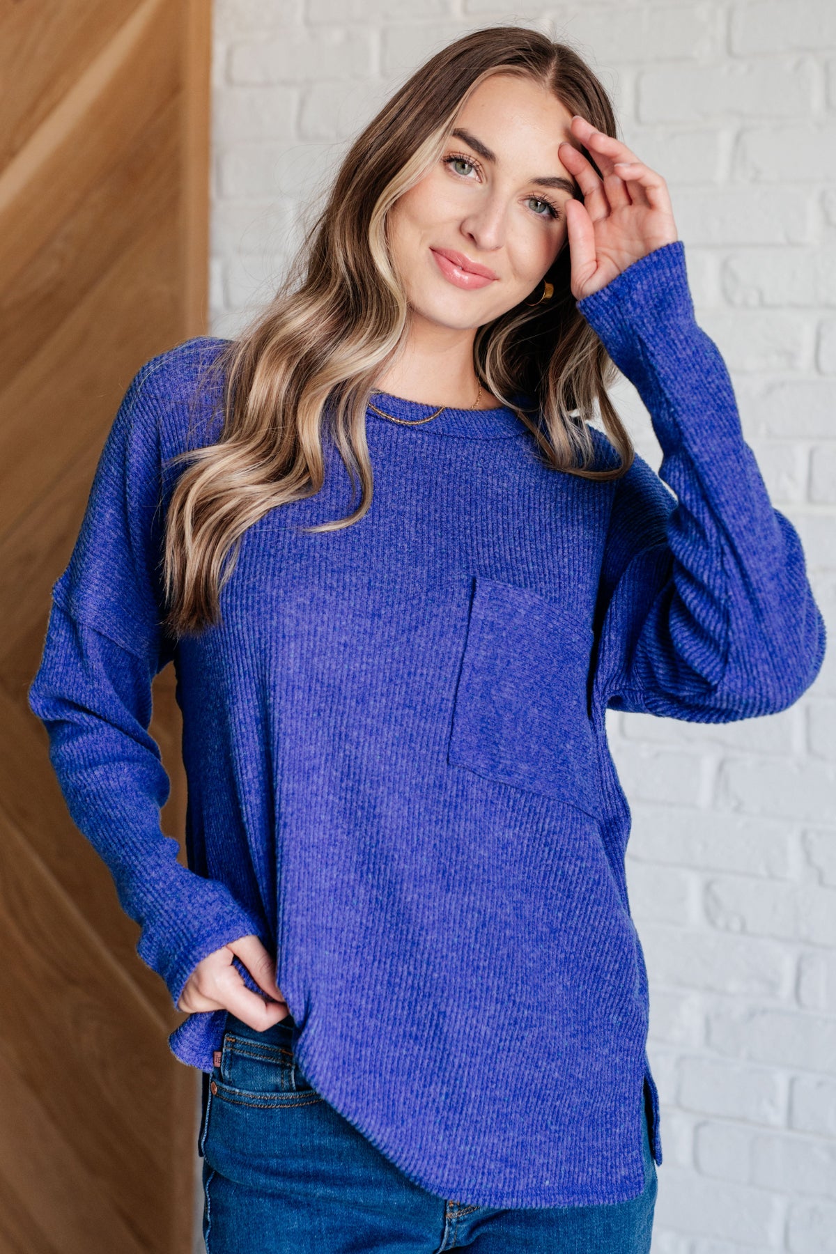 Casual Tuesday Ribbed Knit Sweater in Bright Blue