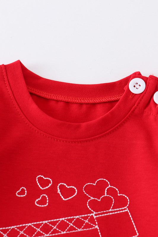 Red valentine's day truck embroidery boy romper