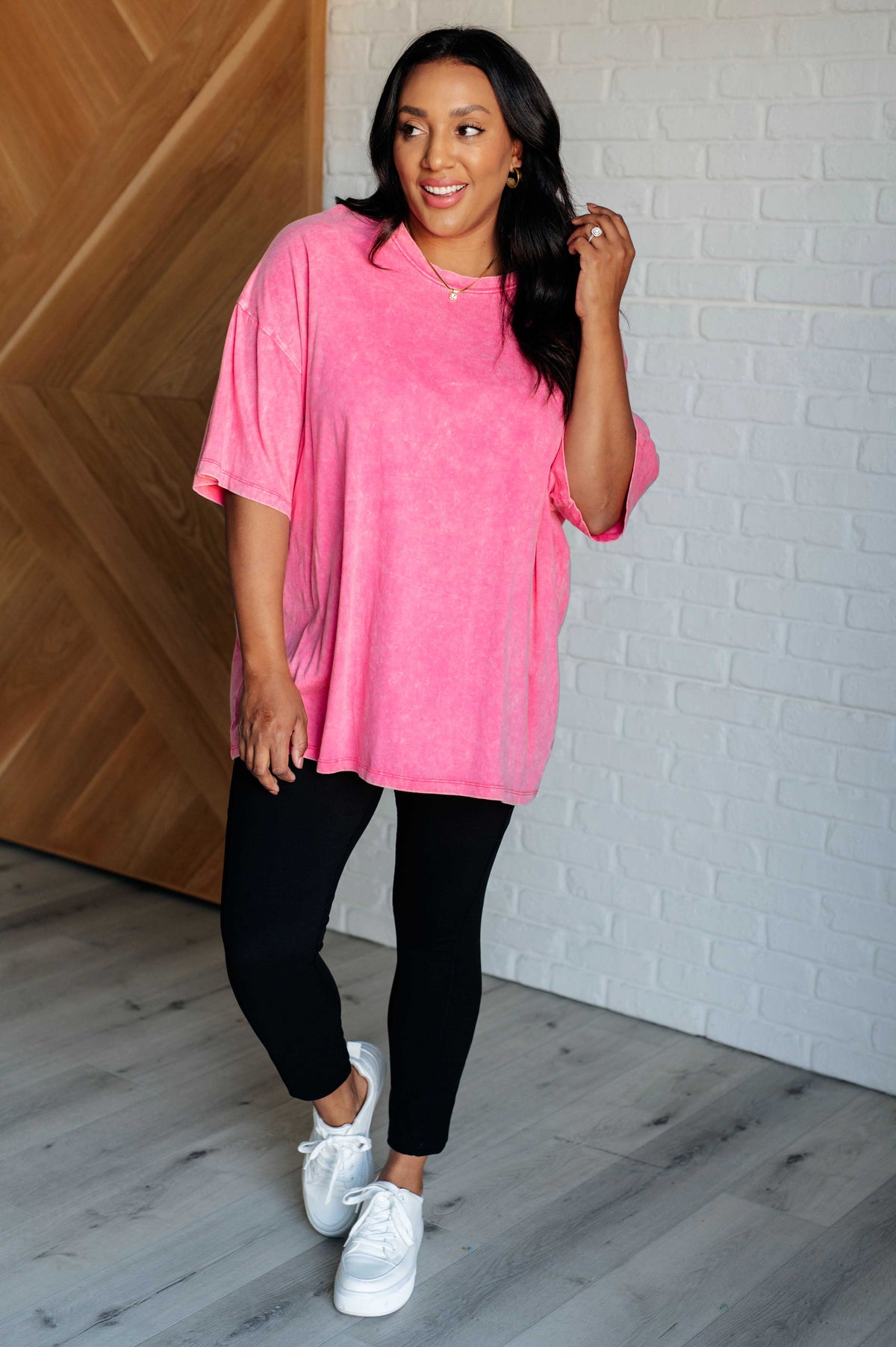 Don't Mind Me Mineral Wash Drop Shoulder Tee in Fuchsia