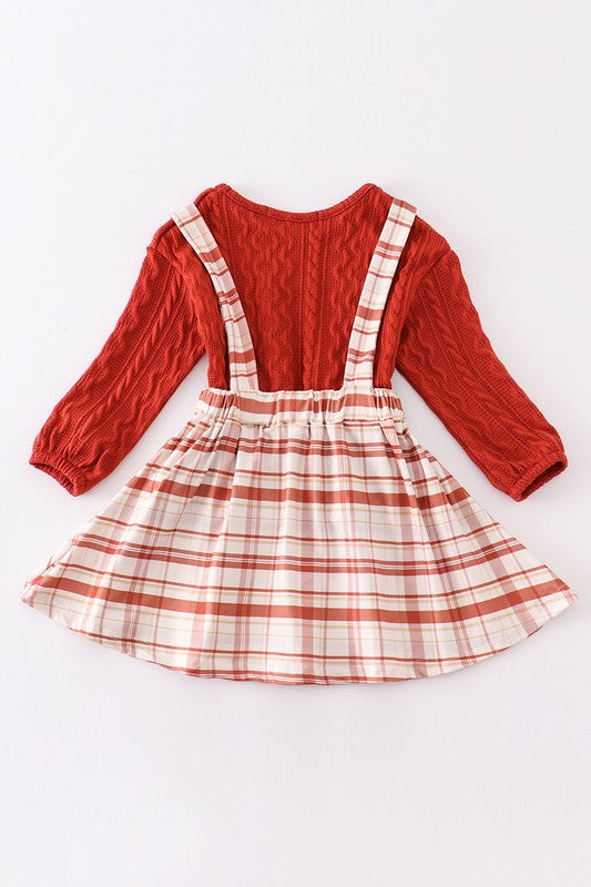 Orange plaid strap skirt set