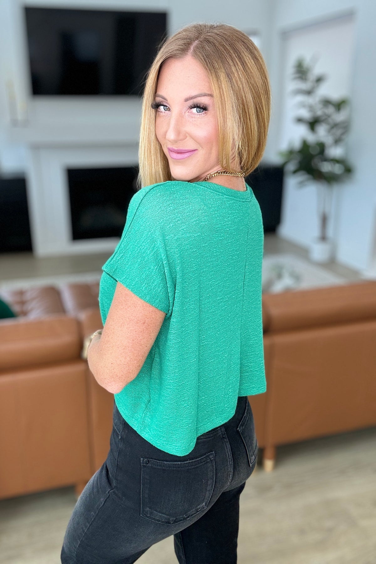 Classic Comfort V-Neck Top in Kelly Green