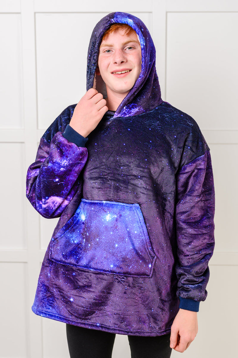 Kids Oversized Hoodie Blanket in Starry Sky