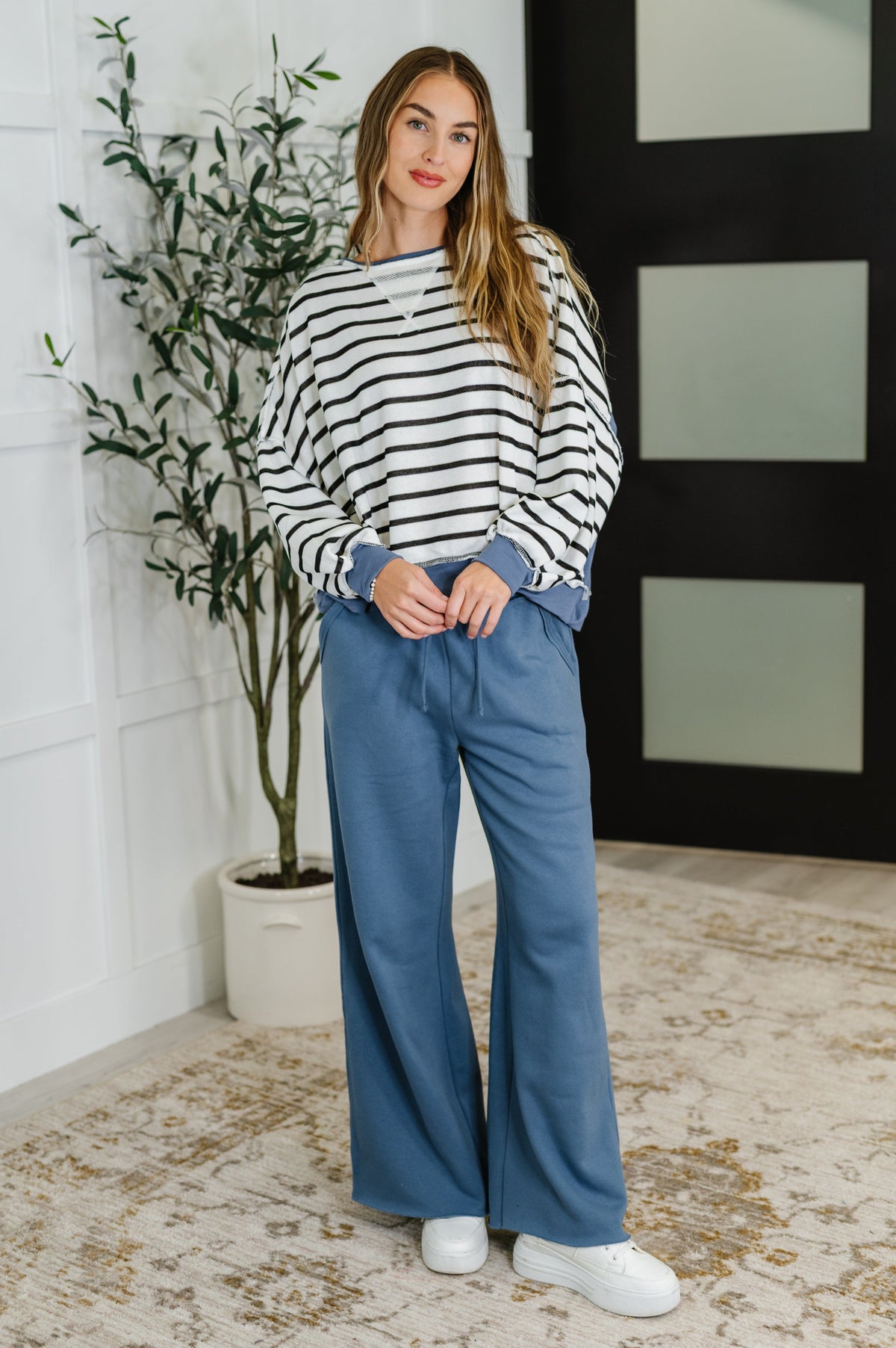 Lounge Line Wide Leg Sweats in Dusty Blue