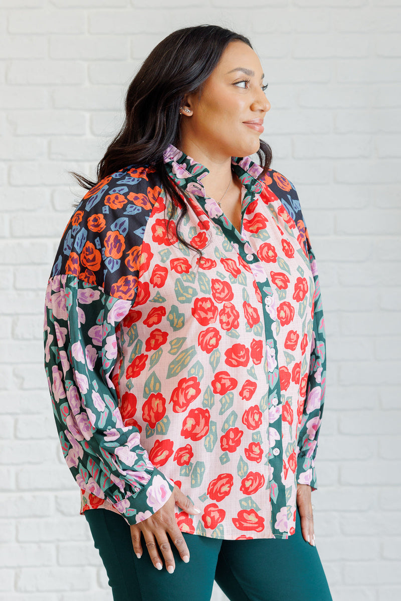 Presupposed Ideas Mixed Print Button Up Blouse