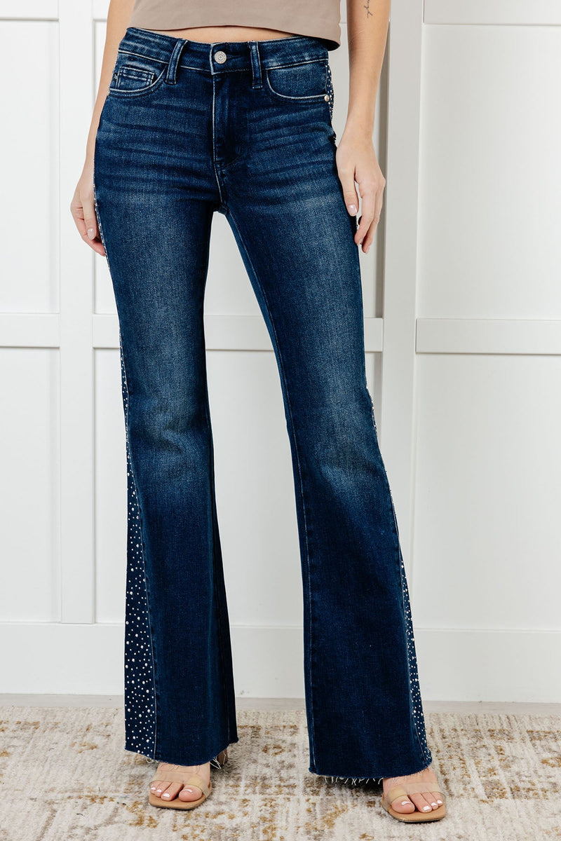 Shannon Mid Rise Rhinestone Detail Flare Jeans