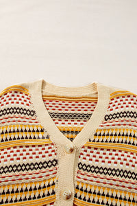 Khaki Buttoned V Neck Cropped Cardigan