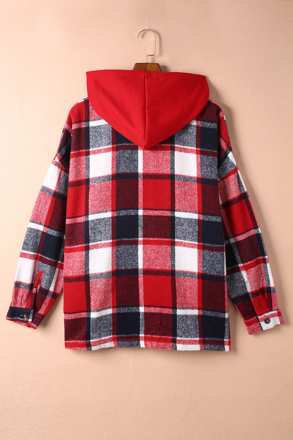 Orange Hooded Plaid Button Front Shacket