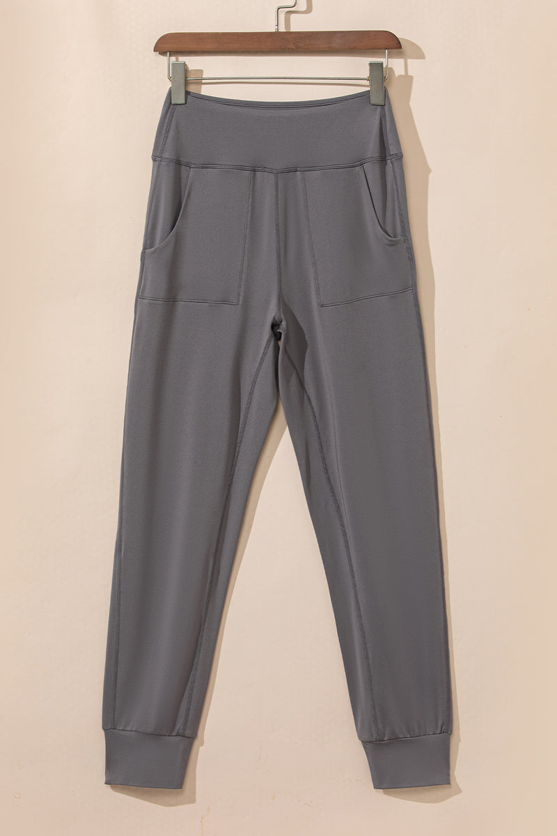 Medium Grey Exposed Seam High Waist Pocketed Joggers