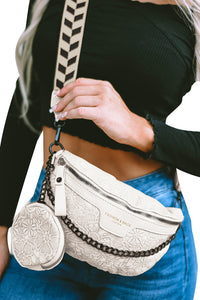 White Colorblock Strap Chain Shoulder Bag With Coin Purse