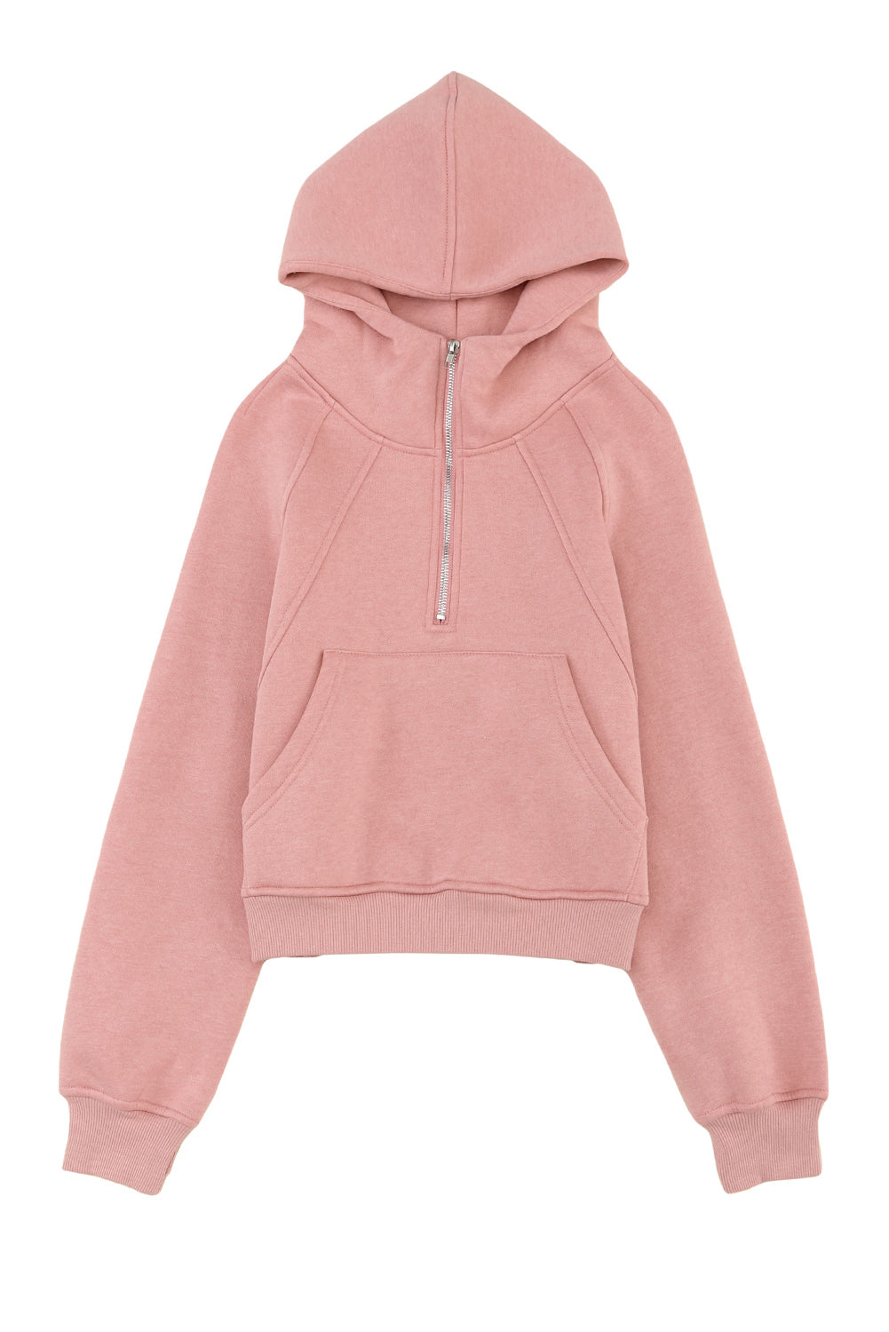 Pink Quarter Zip Kangaroo Pocket Hoodie