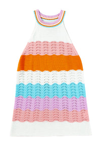 Multicolour Wavy Striped Print Textured Knit Sleeveless Sweater Top