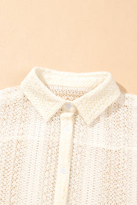 Beige Lace Crochet Collared Tunic Oversized Shirt