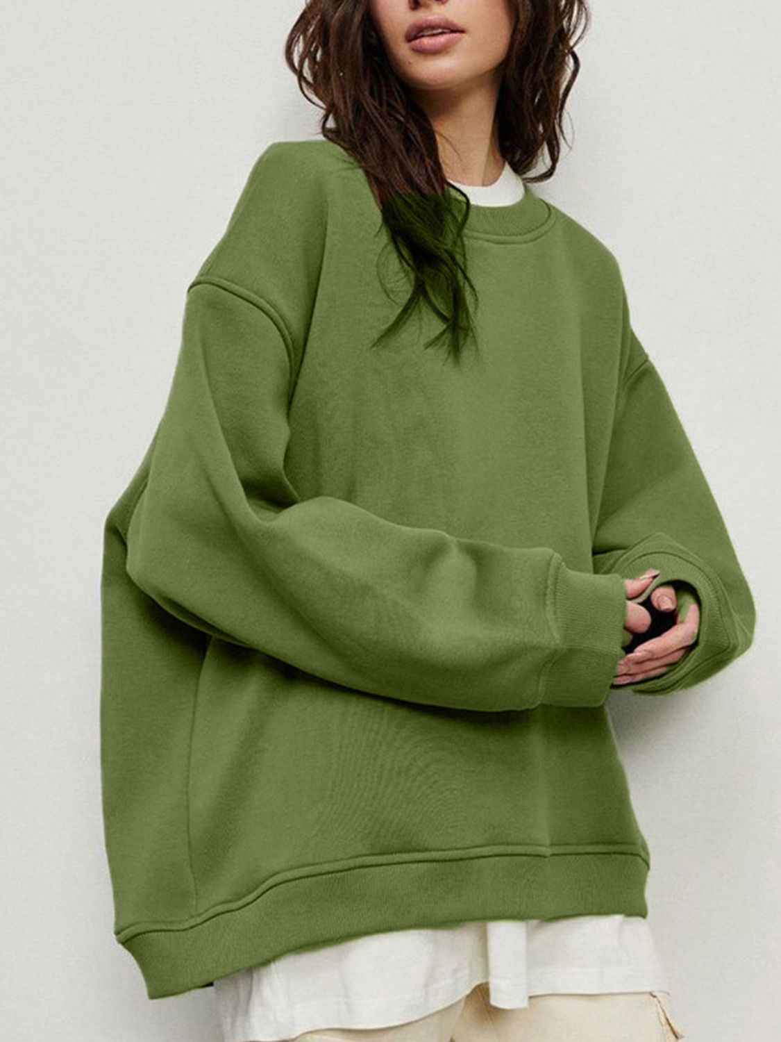 Round Neck Dropped Shoulder Long Sleeve Sweatshirt