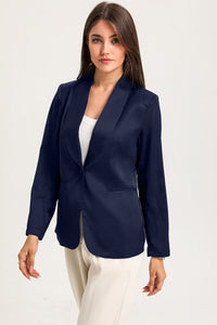 White Collared Neck Single Breasted Blazer with Pockets