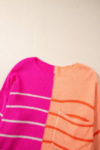 Multicolour Striped Color Block Loose Fit Knit Sweater