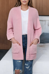 Pink Oversized Fold Over Sleeve Sweater Cardigan