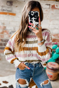 Striped Hollowed Knitted Loose Sweater