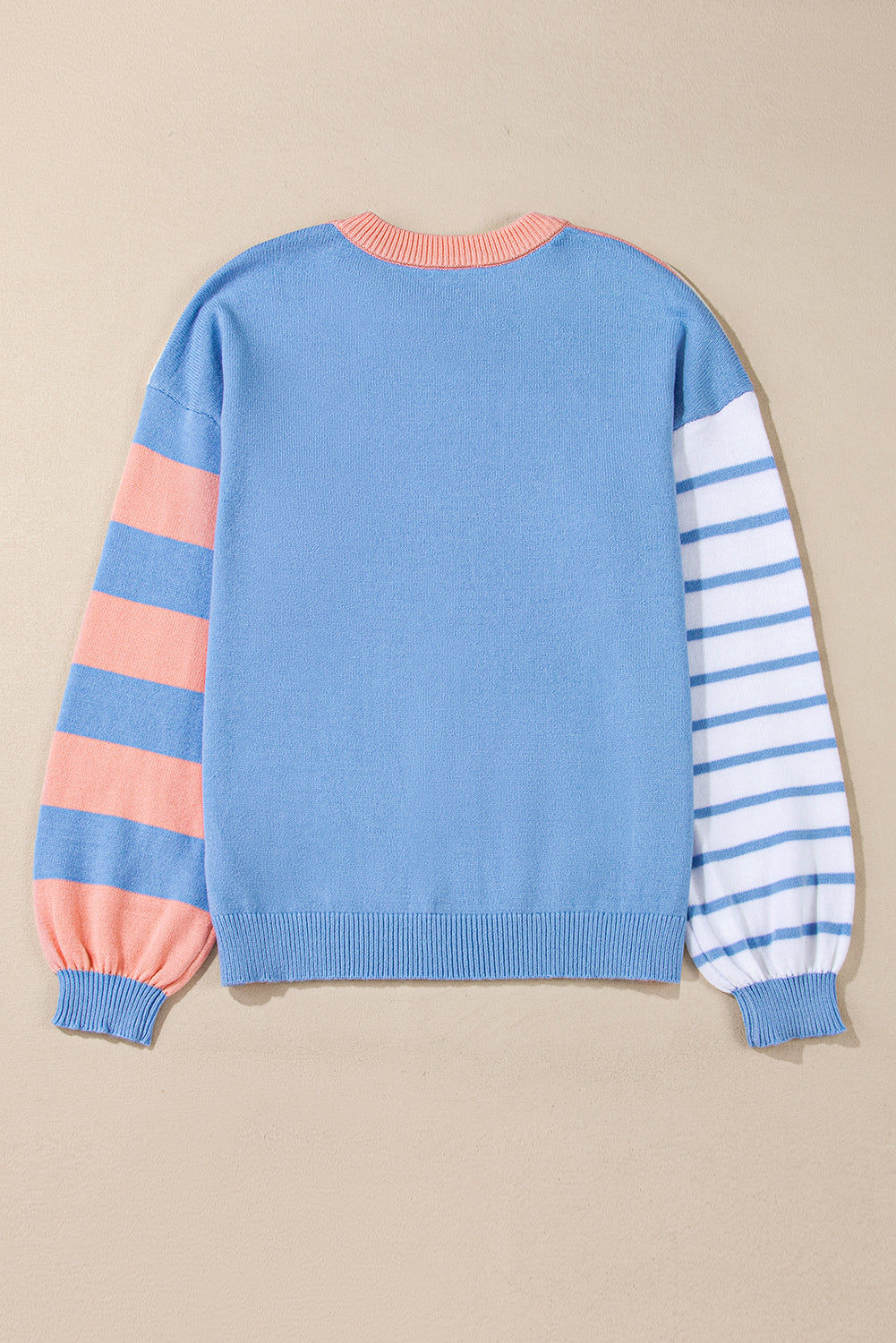 Pale Chestnut Colorblock Striped Drop Shoulder Cozy Sweater