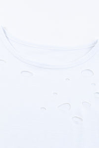 White Holes Crew Neck Cotton Mixed T-shirt