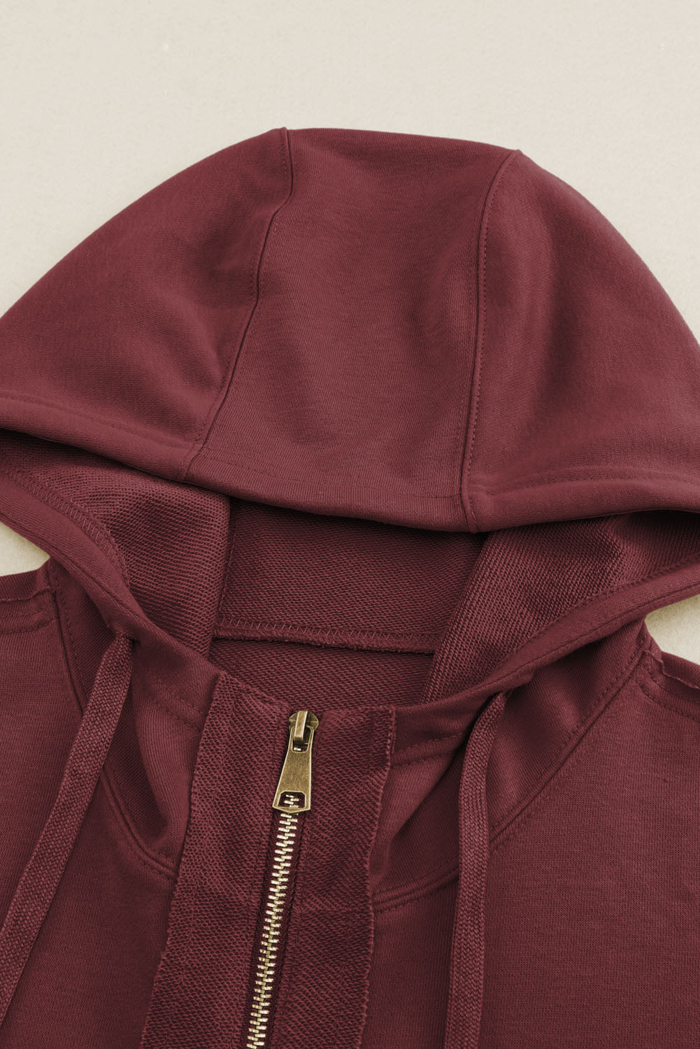 Brown Raw Edge Exposed Seam Full Zip Hoodie