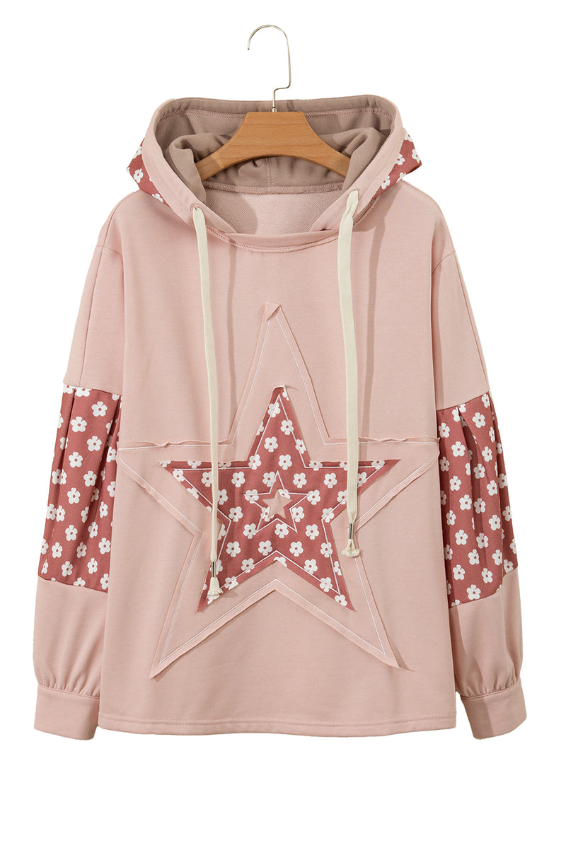 Delicacy Floral Patchwork Star Pattern Drawstring Hoodie