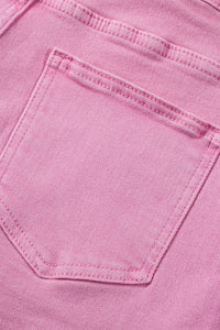 Pink Frayed Edge Mid Rise Denim Shorts