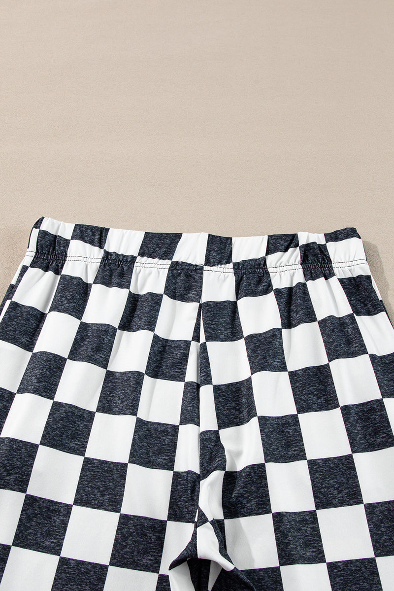 Black Checkerboard High Rise Casual Flared Pants