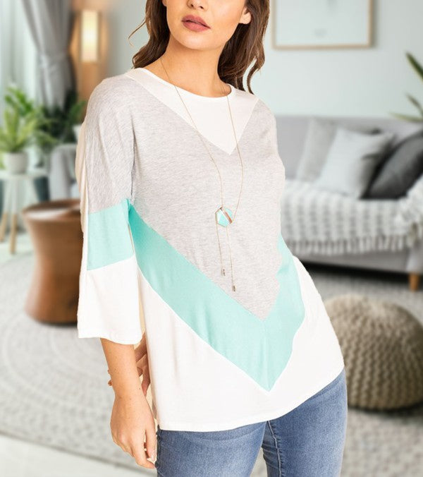 Chevron Bell Sleeve Color Block