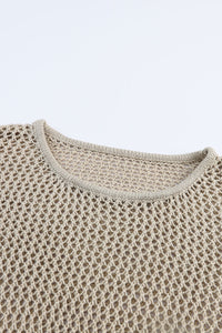 Khaki Hollow-out Knit Long Sleeve Top