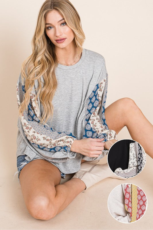 Floral print sleeve detail top PLUS