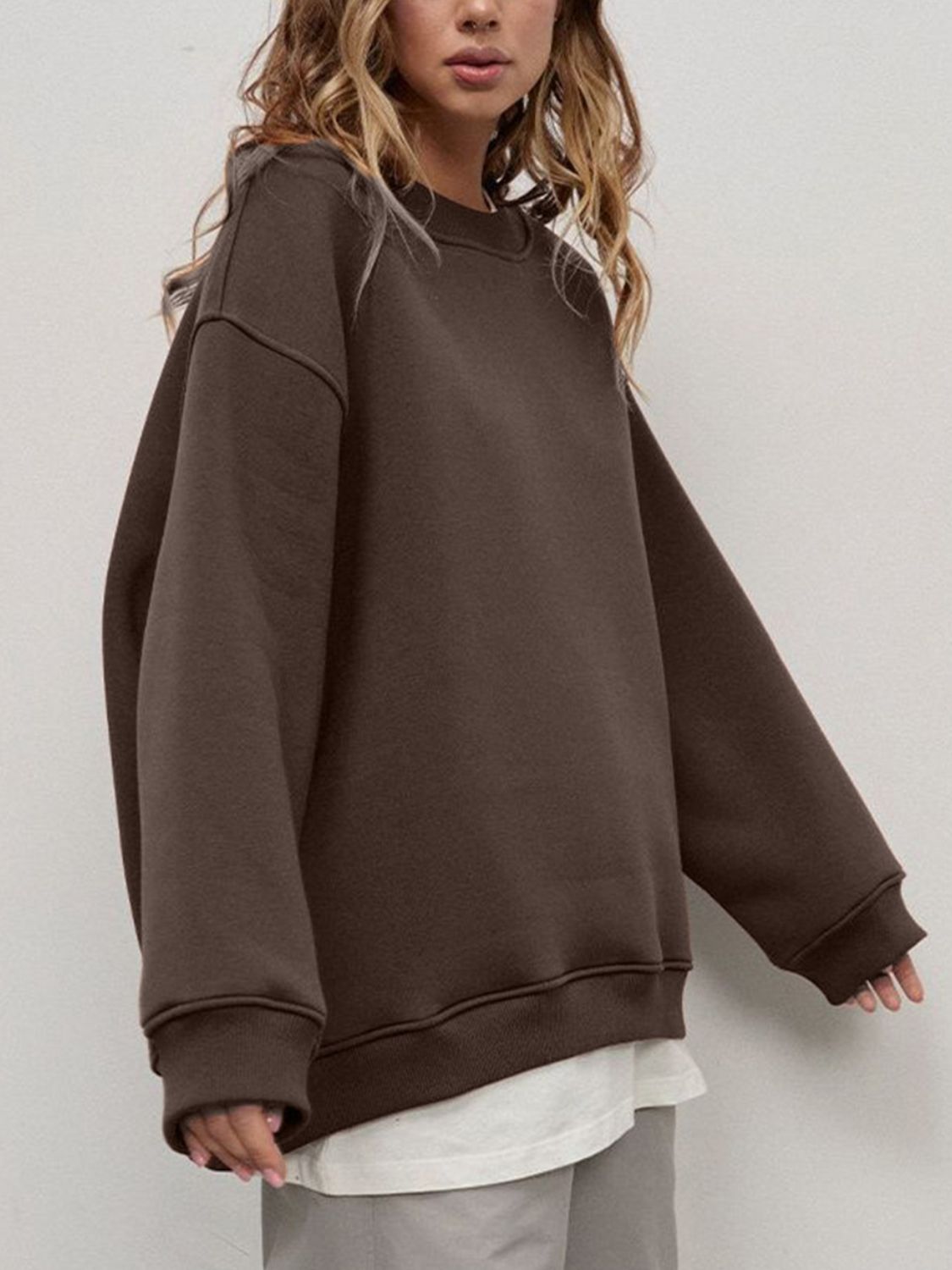 Round Neck Dropped Shoulder Long Sleeve Sweatshirt