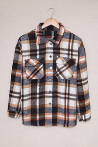 Geometric Plaid Print Pocketed Shacket