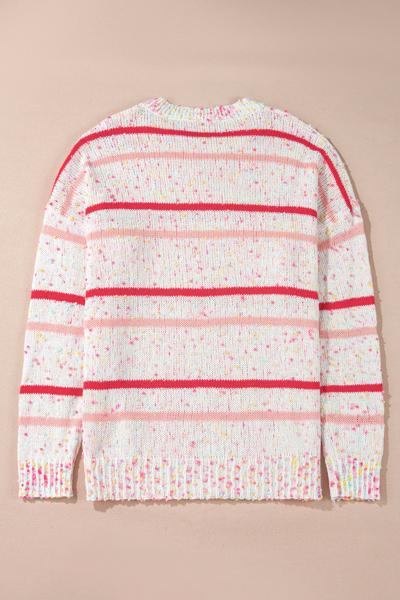 Pink Stripe Drop Shoulder Side Split Plus Size Sweater