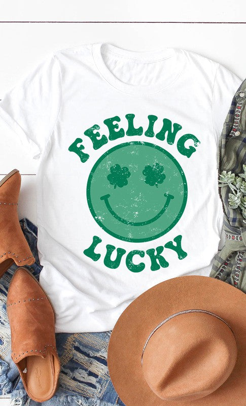 Retro DISTRESSED Feeling Lucky Smiley Tee PLUS