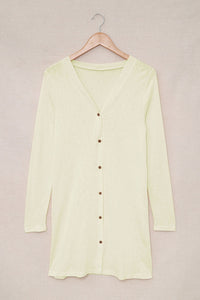 White Solid Color Open-Front Buttons Cardigan