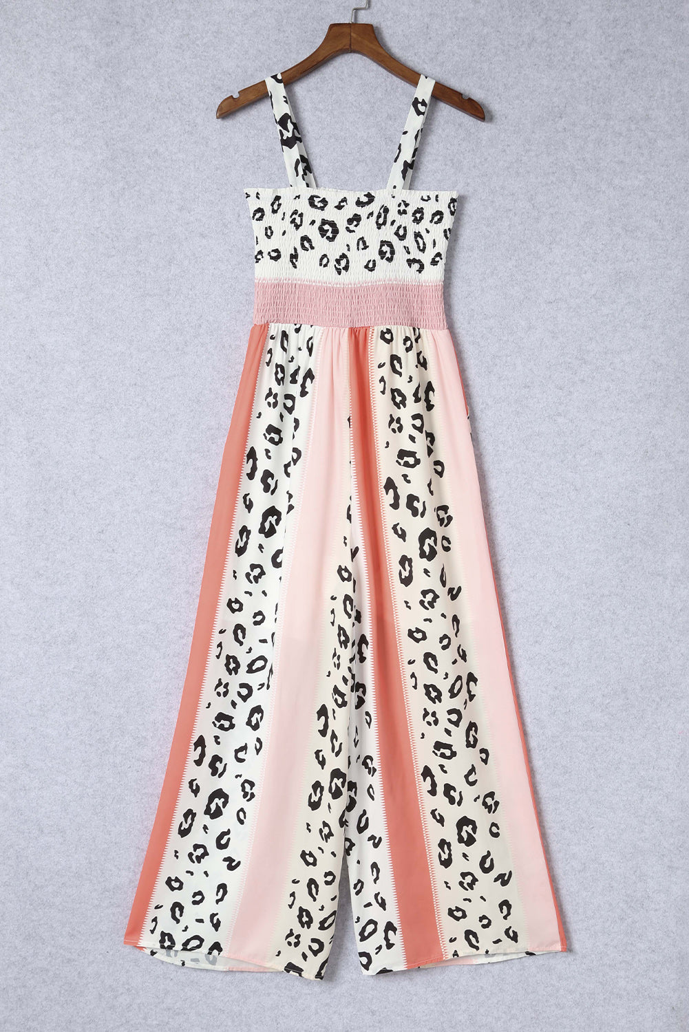 Pink Leopard Color Block Mix Print Pocketed Jumpsuit