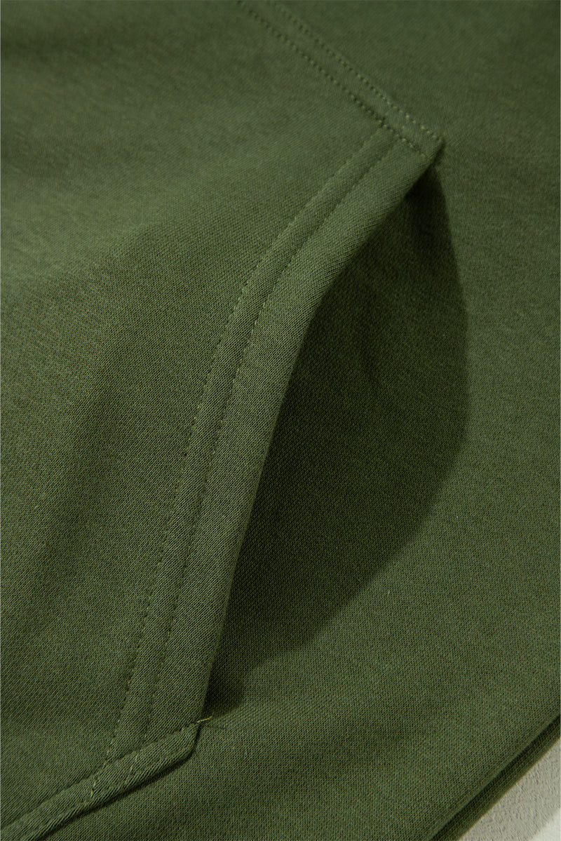 Vineyard Green Solid Color Rivet Stud Raglan Sleeve Hoodie with Pocket